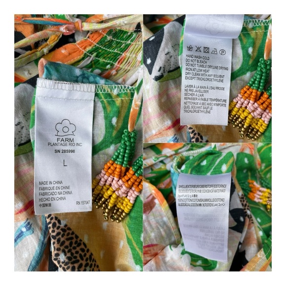 Farm Rio Helena Clip Dot Cotton Blouse Palms Parrots Print Anthropologie Sz L - Picture 7 of 12